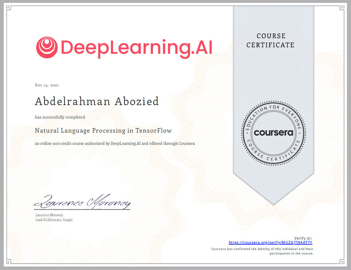 Natural Language Processing in TensorFlow, DeepLearning.AI